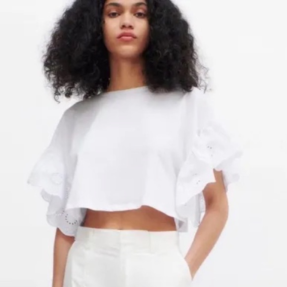 [Zara] White Flirty Ruffle  Sleeve Tee
